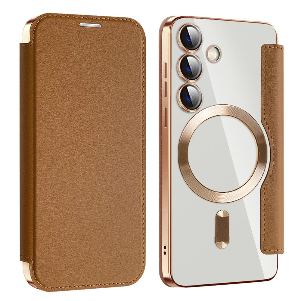 For Samsung Galaxy S24 Clear Case Magnetic Case RFID Blocking Electroplating Phone Cover