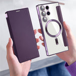 For Samsung Galaxy S24 Ultra Case Magnetic Case Electroplating RFID Blocking Clear Phone Cover
