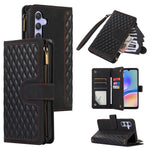 Til Samsung Galaxy A05s 4G Etui Lynlås Læder Rhombus Gitter Præget Telefonbeskytter