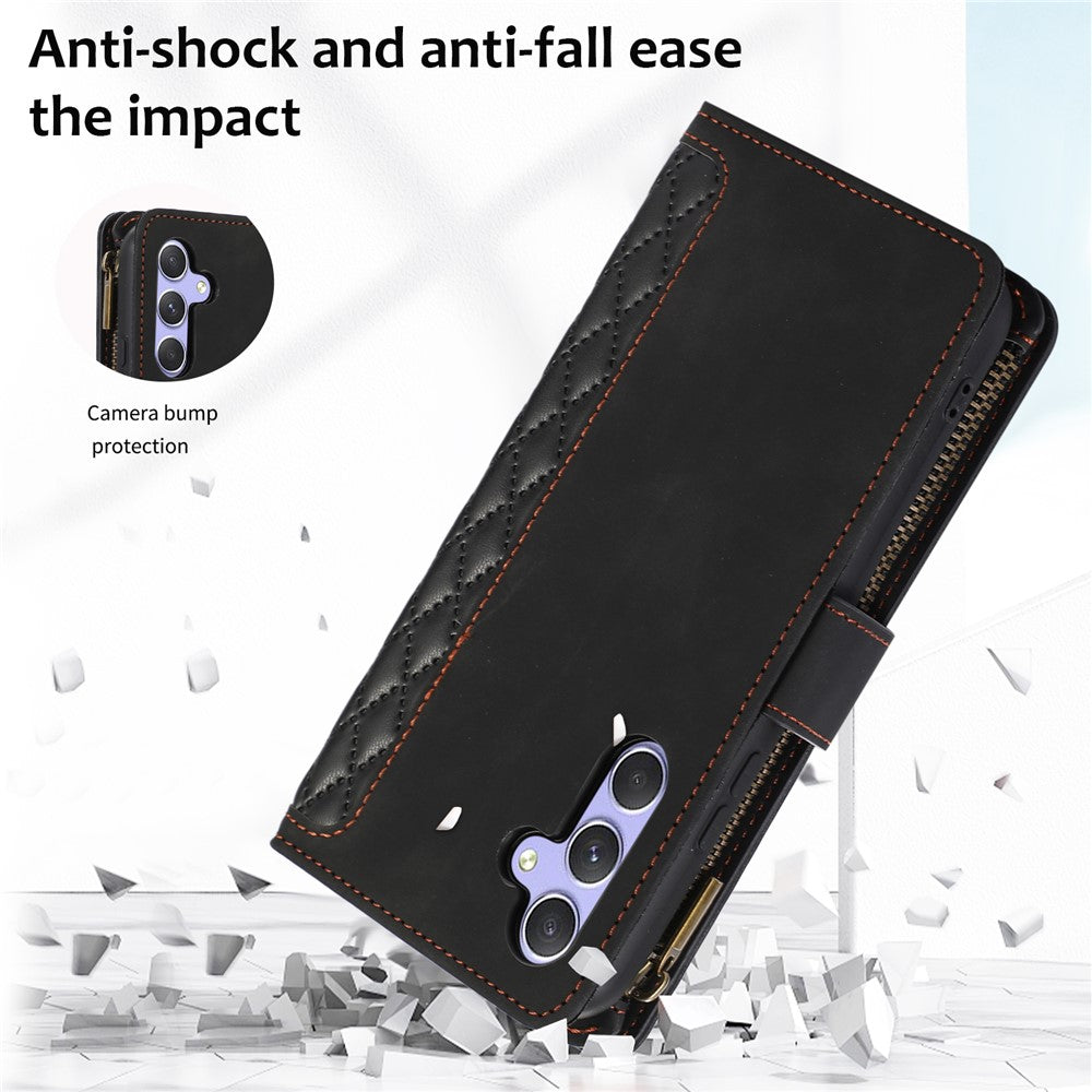 Til Samsung Galaxy A05s 4G Etui Lynlås Læder Rhombus Gitter Præget Telefonbeskytter