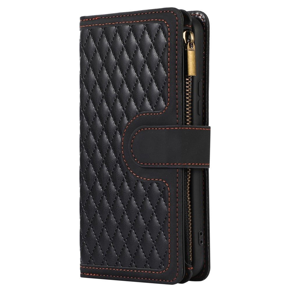Til Samsung Galaxy A05s 4G Etui Lynlås Læder Rhombus Gitter Præget Telefonbeskytter