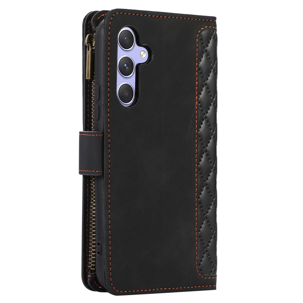 Til Samsung Galaxy A05s 4G Etui Lynlås Læder Rhombus Gitter Præget Telefonbeskytter