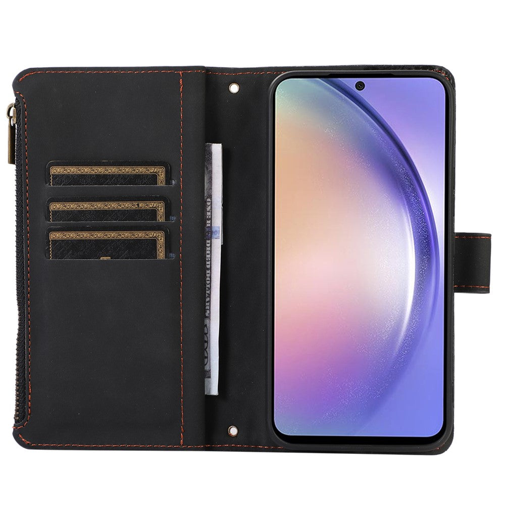 Til Samsung Galaxy A05s 4G Etui Lynlås Læder Rhombus Gitter Præget Telefonbeskytter