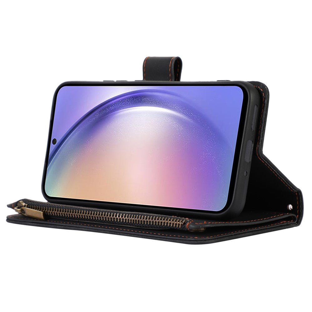 Til Samsung Galaxy A05s 4G Etui Lynlås Læder Rhombus Gitter Præget Telefonbeskytter