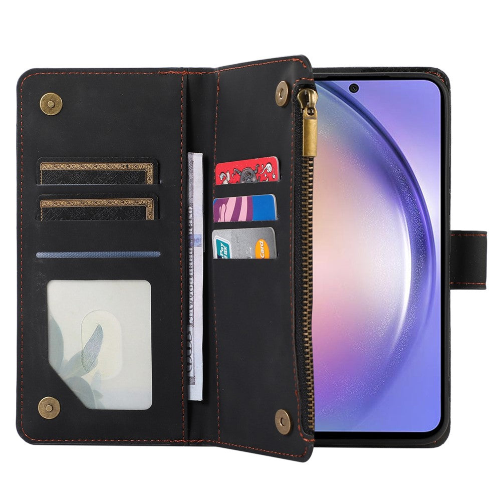 Til Samsung Galaxy A05s 4G Etui Lynlås Læder Rhombus Gitter Præget Telefonbeskytter