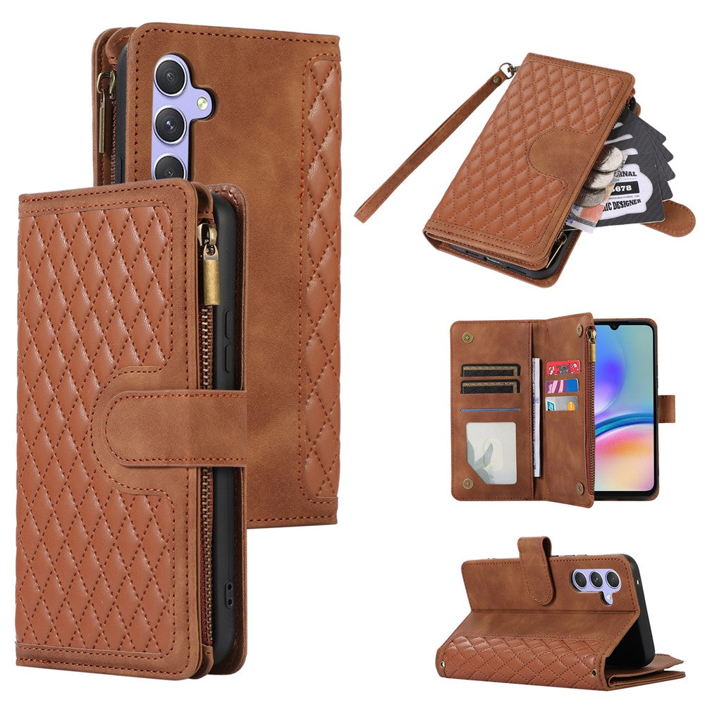 Til Samsung Galaxy A05s 4G Etui Lynlås Læder Rhombus Gitter Præget Telefonbeskytter