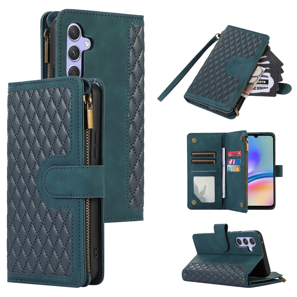 Til Samsung Galaxy A05s 4G Etui Lynlås Læder Rhombus Gitter Præget Telefonbeskytter