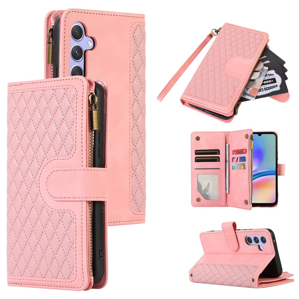 Til Samsung Galaxy A05s 4G Etui Lynlås Læder Rhombus Gitter Præget Telefonbeskytter