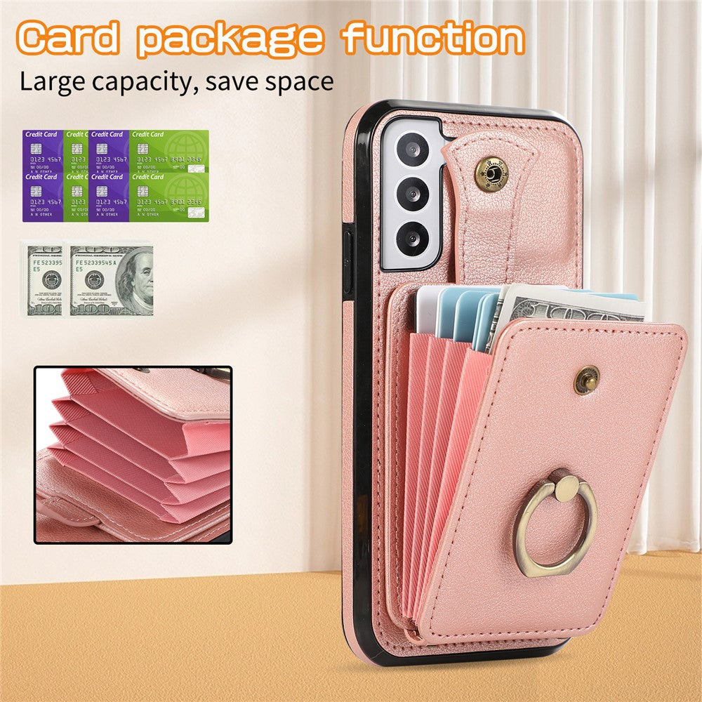 Samsung Galaxy S22+ 5G-skal med stativ, Slim-Fit TPU+PU-läder, mobilmobilskal