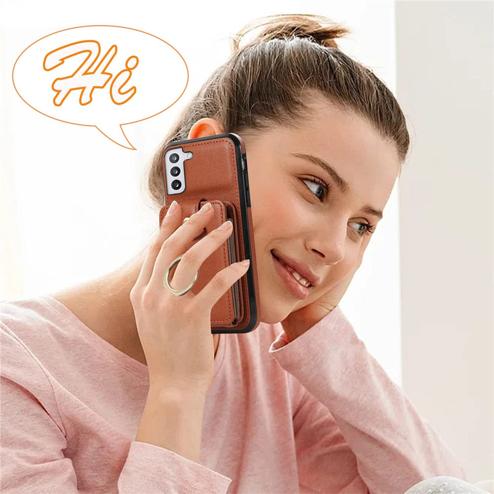 For Samsung Galaxy S21 4G / 5G Case Kickstand TPU+PU Leather Slim-Fit Mobile Phone Cover