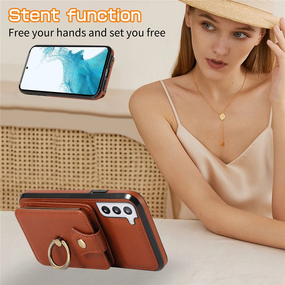 For Samsung Galaxy S21 4G / 5G Case Kickstand TPU+PU Leather Slim-Fit Mobile Phone Cover