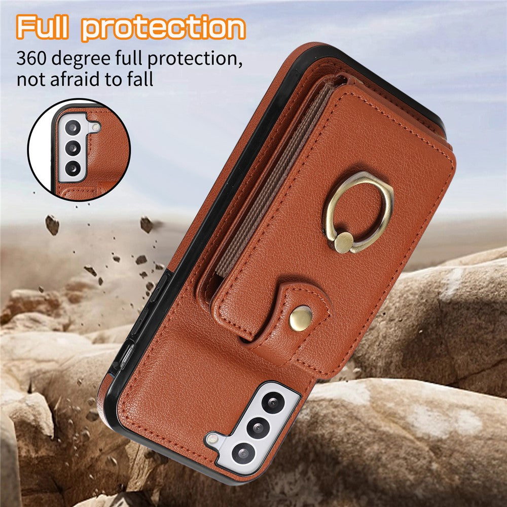 For Samsung Galaxy S21 4G / 5G Case Kickstand TPU+PU Leather Slim-Fit Mobile Phone Cover