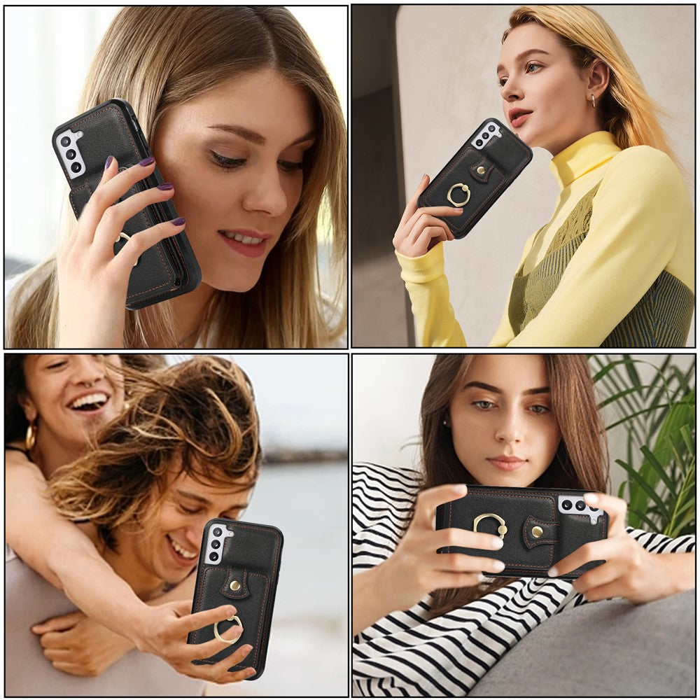 For Samsung Galaxy S21+ 5G Case TPU+PU Leather RFID Blocking Card Holder Phone Cover