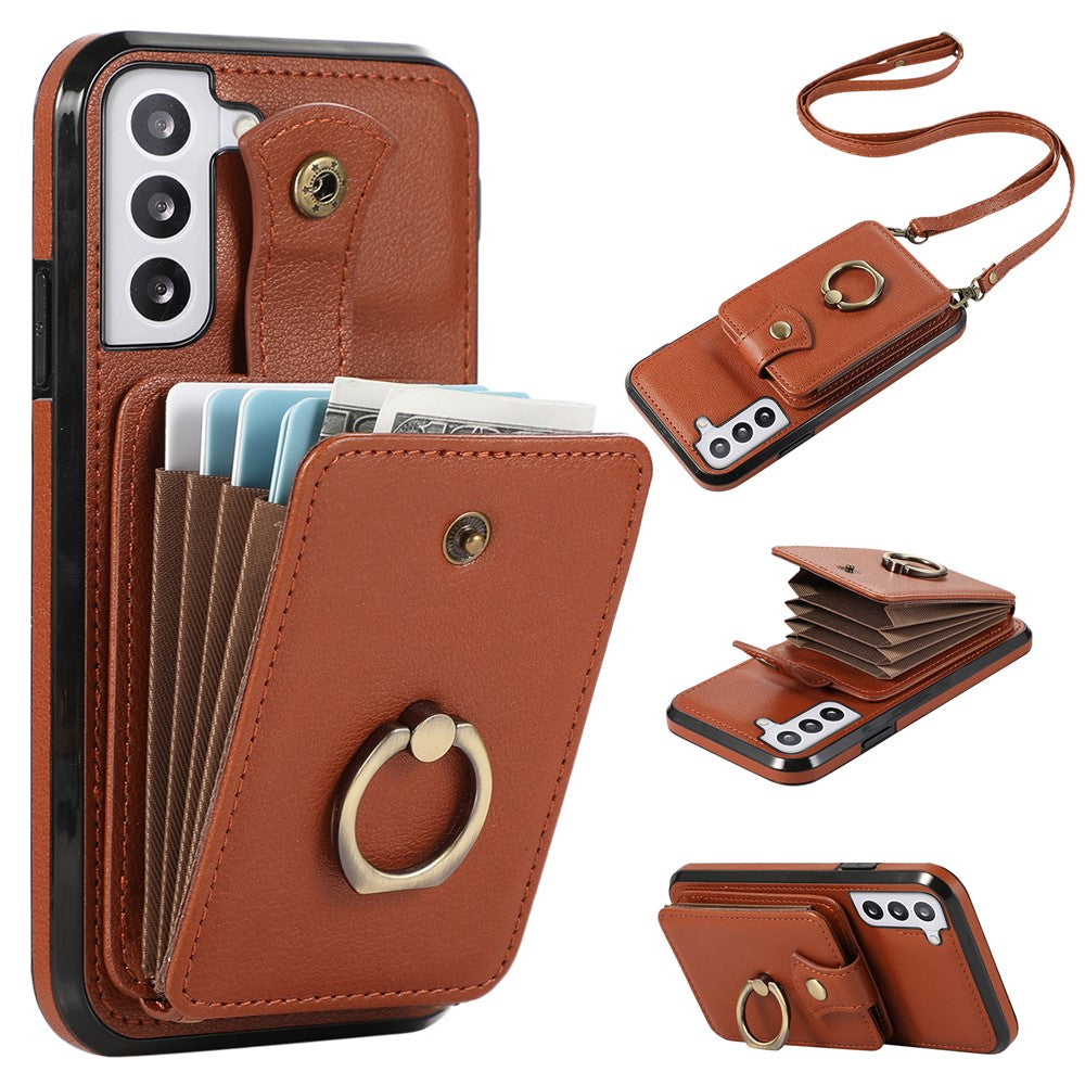For Samsung Galaxy S21+ 5G Case TPU+PU Leather RFID Blocking Card Holder Phone Cover