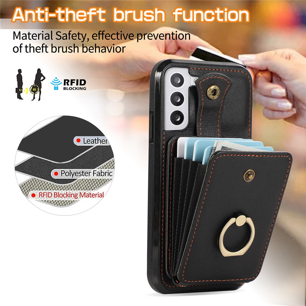 For Samsung Galaxy S22 5G Case RFID Blocking Kickstand Mobile Phone Cover TPU+PU Leather Phone Shell