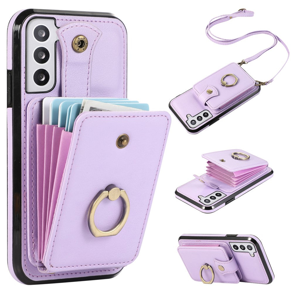 For Samsung Galaxy S22 5G Case RFID Blocking Kickstand Mobile Phone Cover TPU+PU Leather Phone Shell