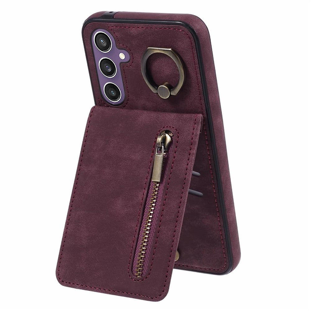 For Samsung Galaxy S24+ Magnetic Case Retro PU+TPU Kickstand Back Cover
