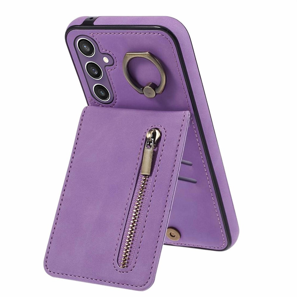 For Samsung Galaxy S24+ Magnetic Case Retro PU+TPU Kickstand Back Cover