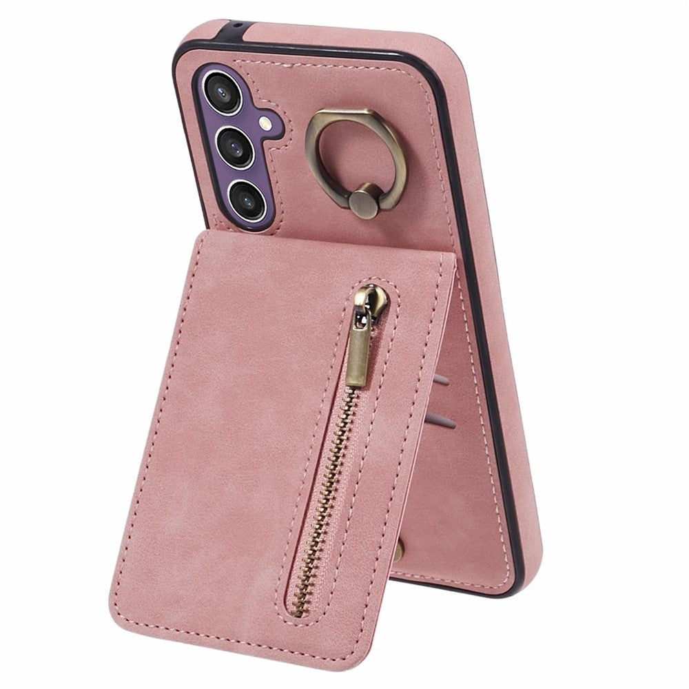 For Samsung Galaxy S24+ Magnetic Case Retro PU+TPU Kickstand Back Cover