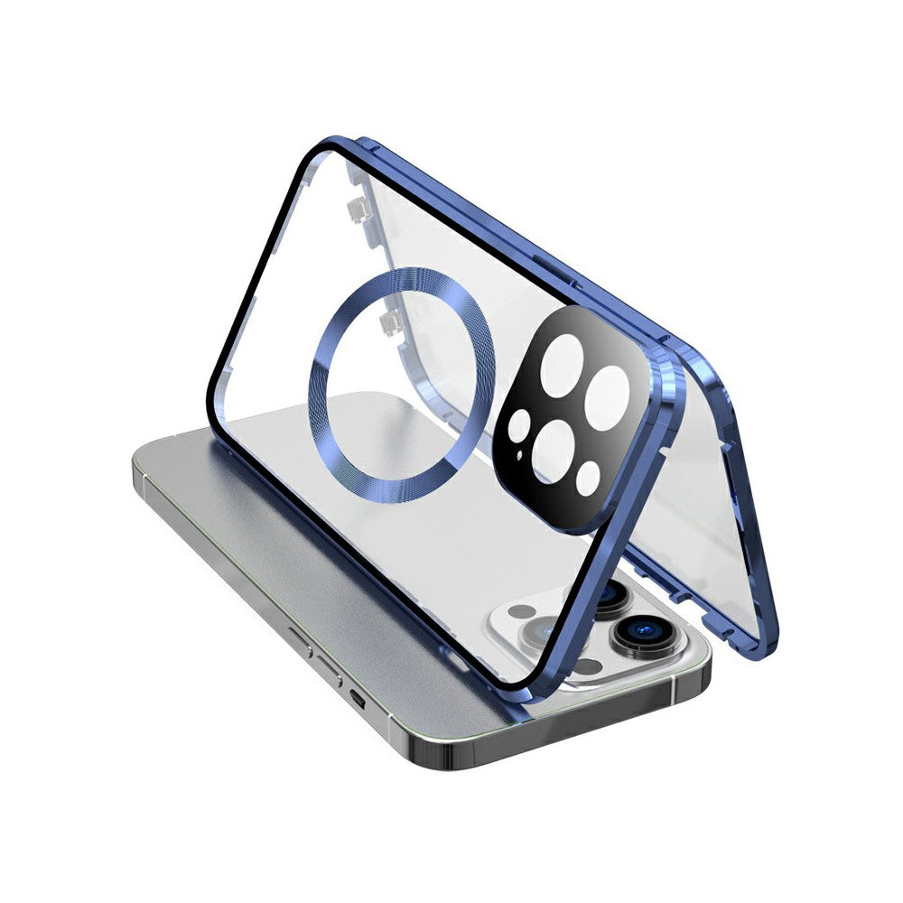 Case for iPhone 13 Pro Max Tempered Glass+Magnetic Adsorption Metal Phone Cover with Safety Lock
