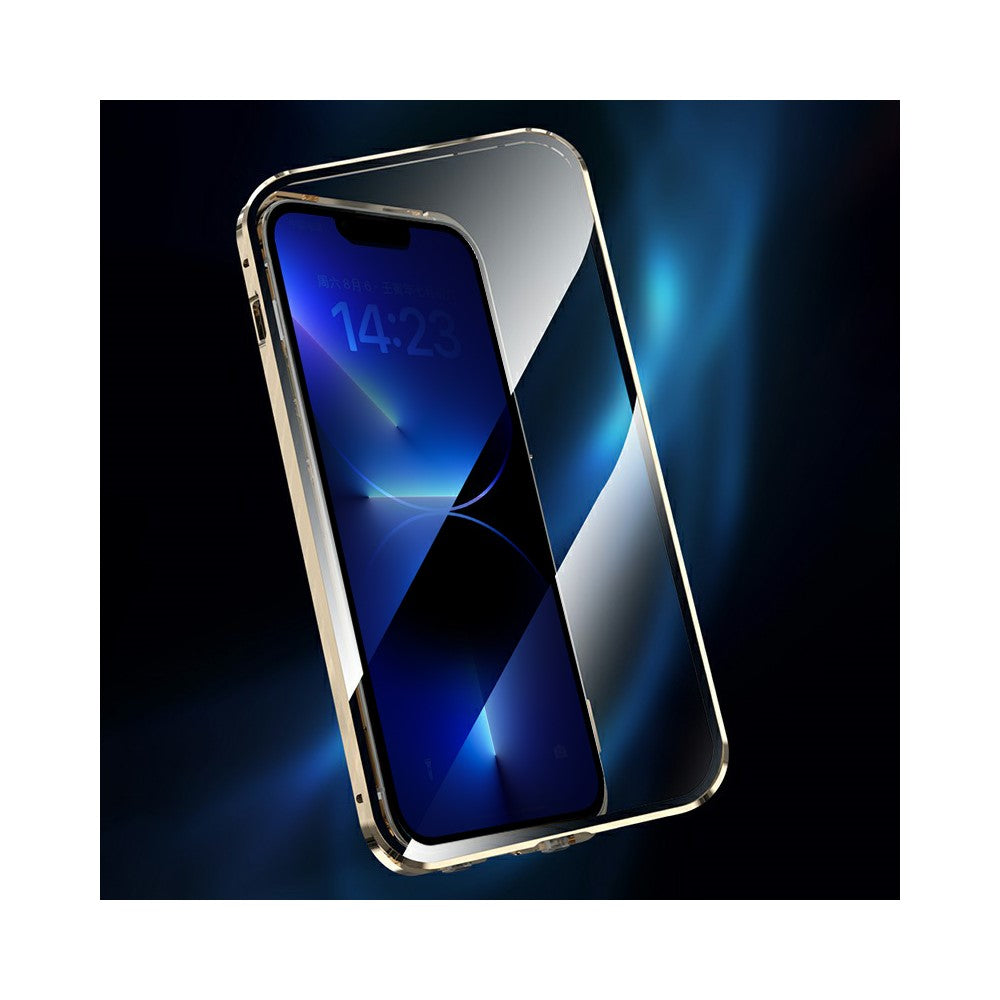 Case for iPhone 13 Pro Max Tempered Glass+Magnetic Adsorption Metal Phone Cover with Safety Lock
