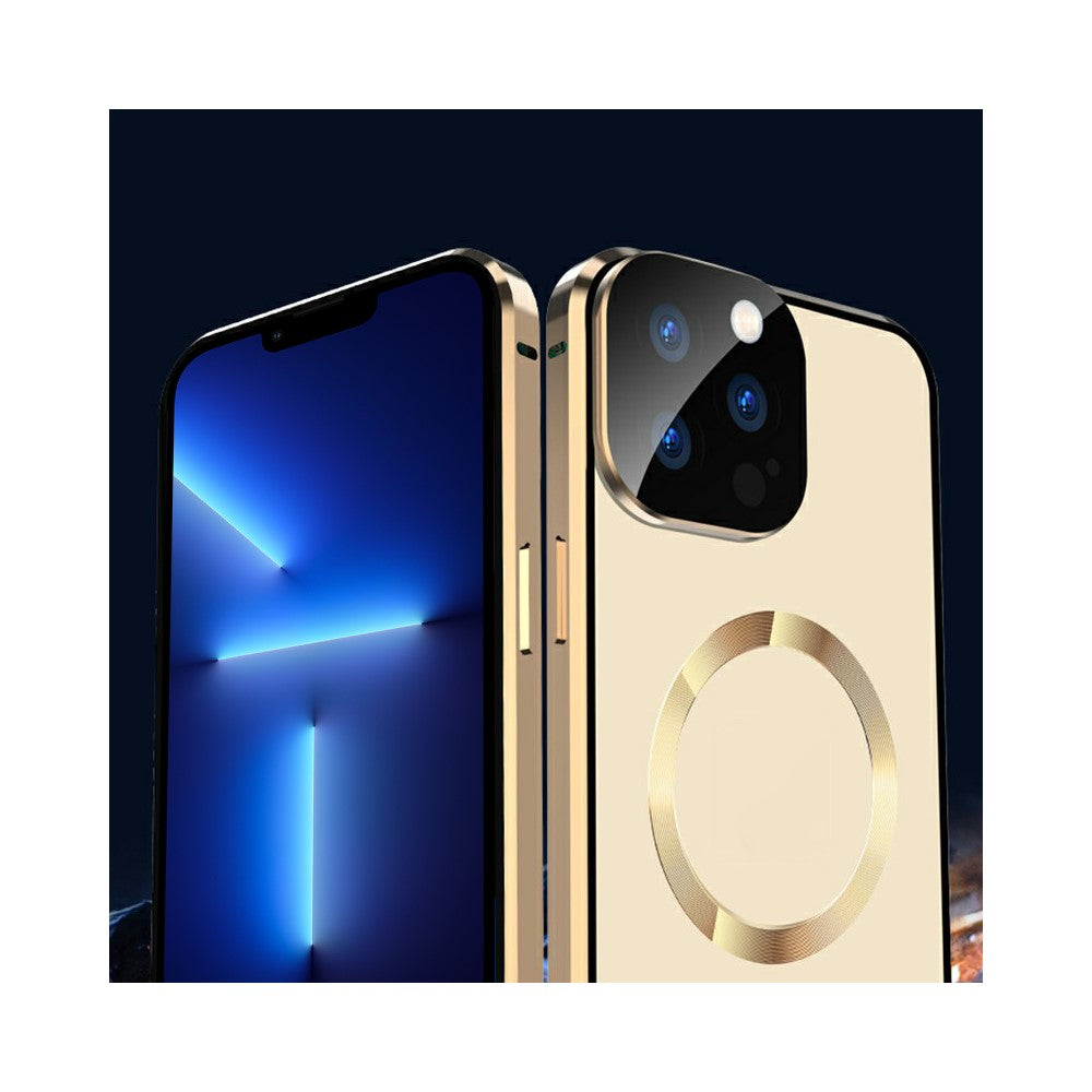 Case for iPhone 13 Pro Max Tempered Glass+Magnetic Adsorption Metal Phone Cover with Safety Lock