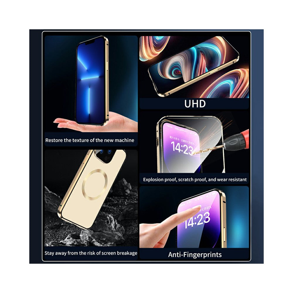 Case for iPhone 13 Pro Max Tempered Glass+Magnetic Adsorption Metal Phone Cover with Safety Lock