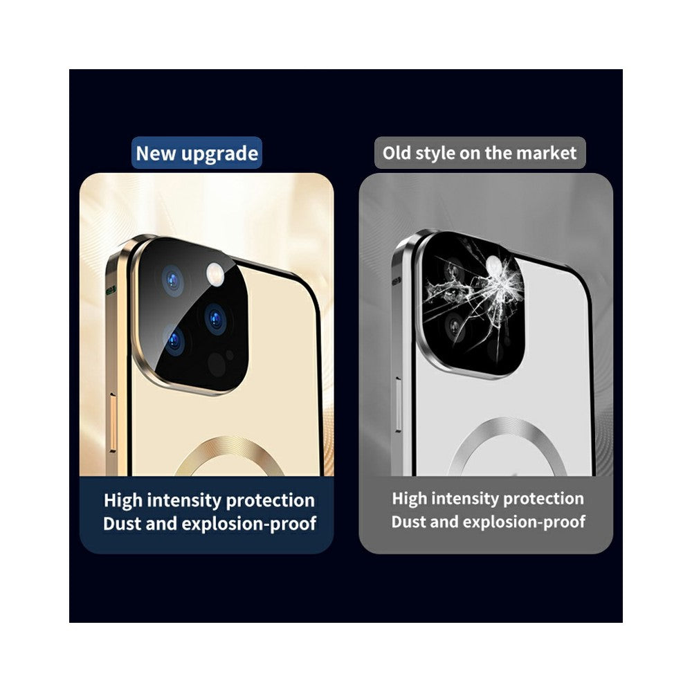 Case for iPhone 13 Pro Max Tempered Glass+Magnetic Adsorption Metal Phone Cover with Safety Lock
