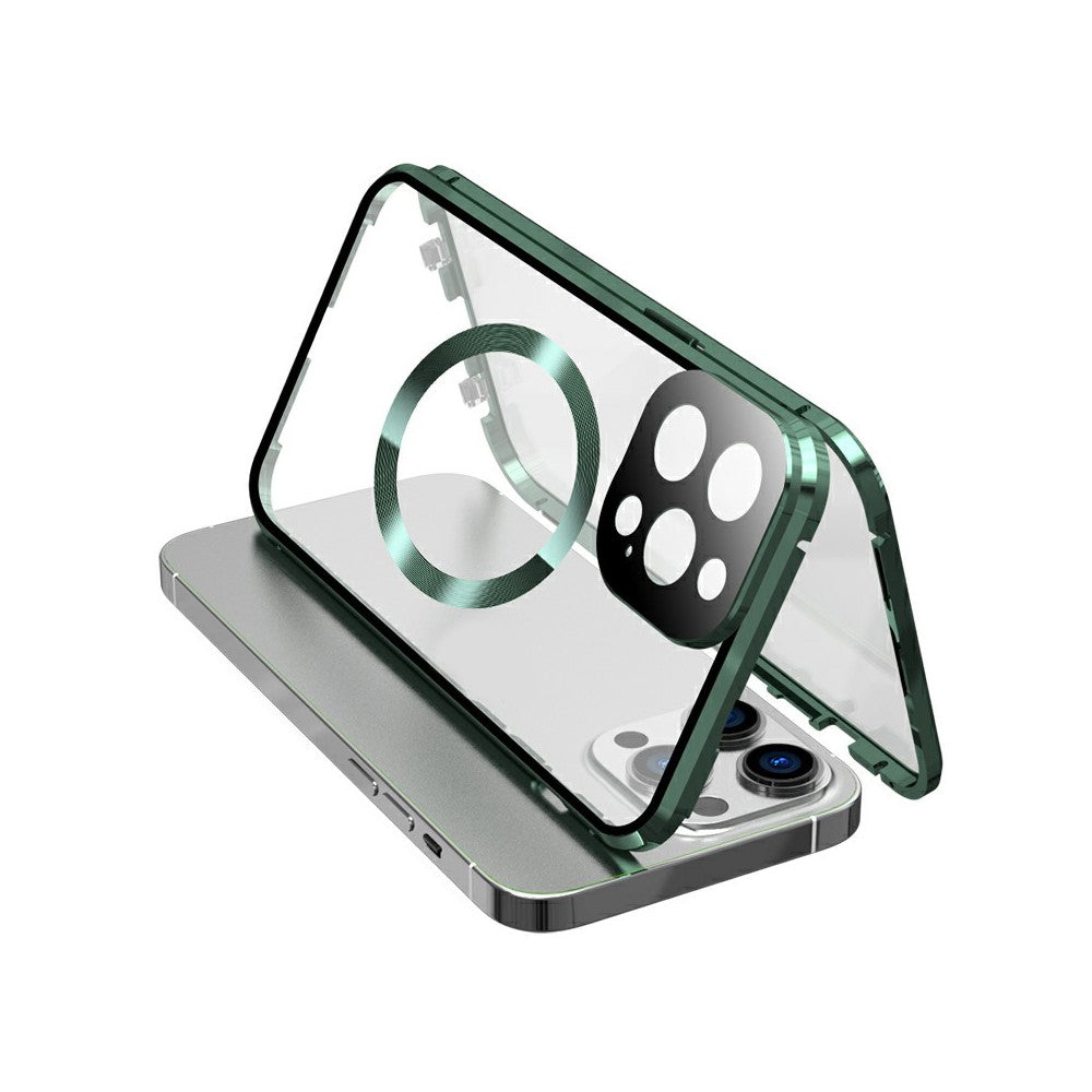 Case for iPhone 13 Pro Max Tempered Glass+Magnetic Adsorption Metal Phone Cover with Safety Lock
