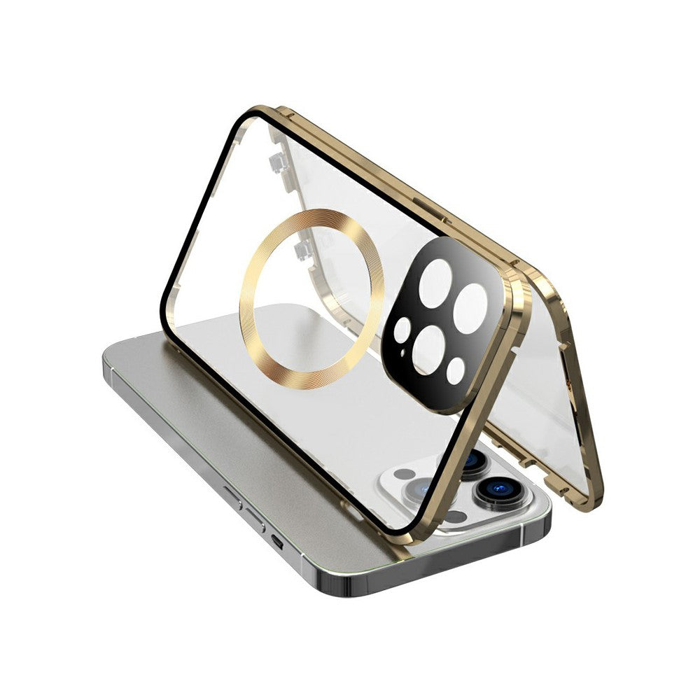 Case for iPhone 13 Pro Max Tempered Glass+Magnetic Adsorption Metal Phone Cover with Safety Lock