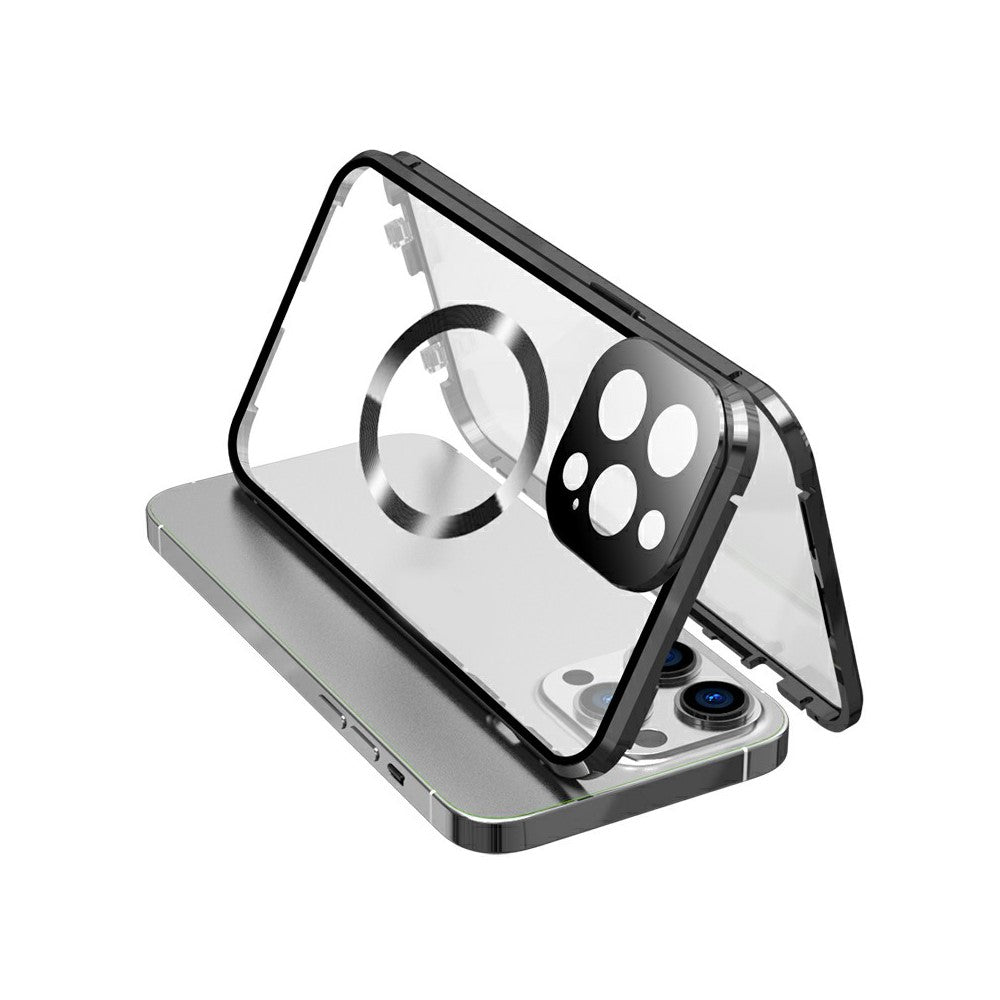 Case for iPhone 13 Pro Max Tempered Glass+Magnetic Adsorption Metal Phone Cover with Safety Lock