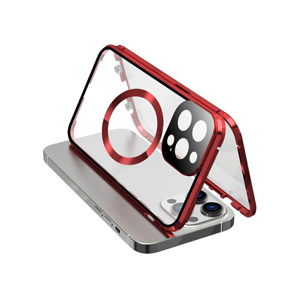 Case for iPhone 13 Pro Max Tempered Glass+Magnetic Adsorption Metal Phone Cover with Safety Lock