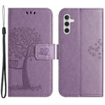 Til Samsung Galaxy A55 5G Cover med præget træuglemønster, læder telefonetui