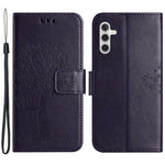 Til Samsung Galaxy A55 5G Cover med præget træuglemønster, læder telefonetui