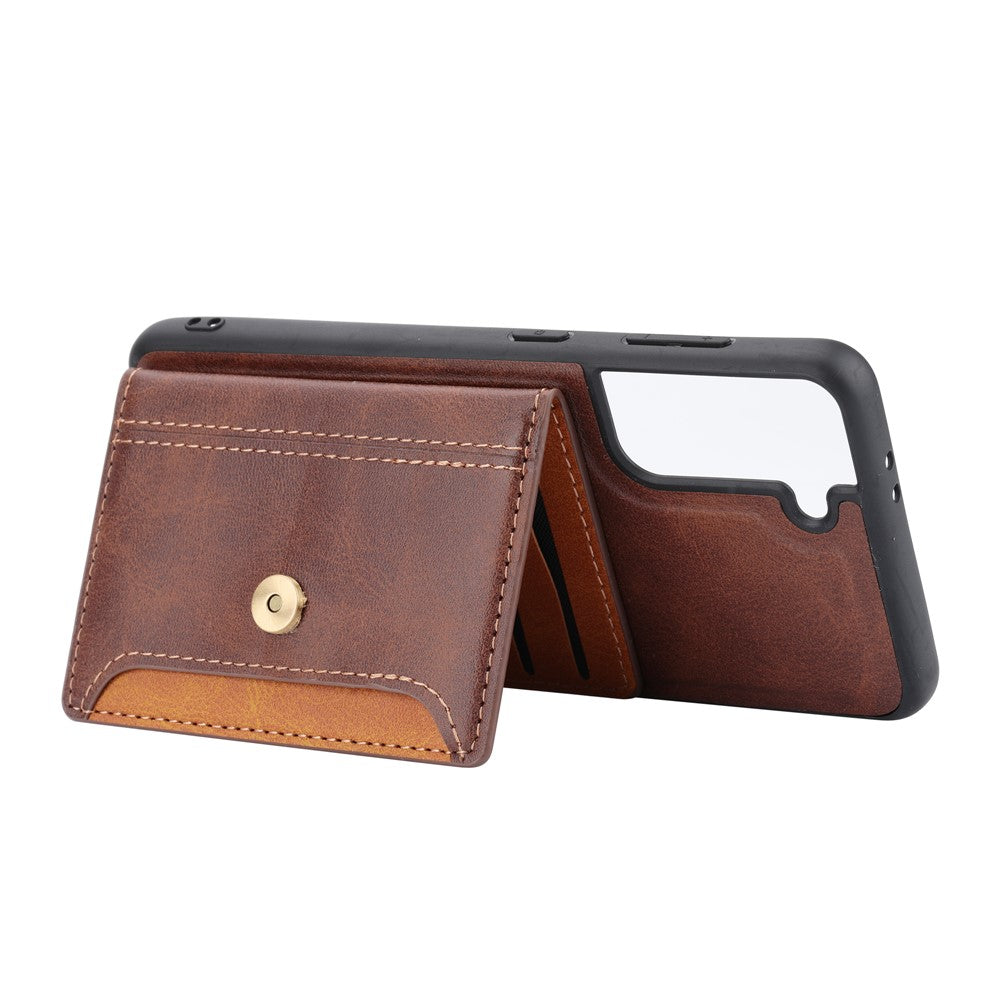 For Samsung Galaxy S24 Cell Phone Case Calf Texture Card Holder PU Leather+TPU Cover