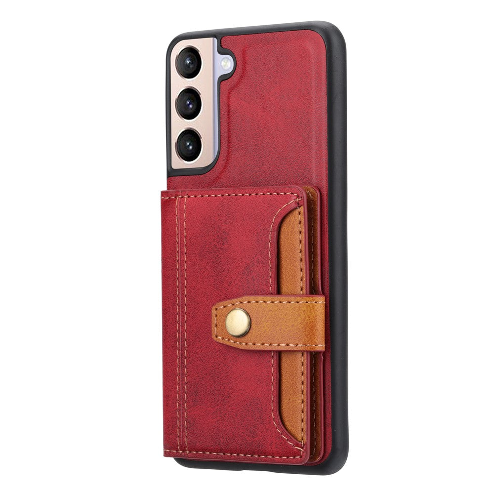 For Samsung Galaxy S24 Cell Phone Case Calf Texture Card Holder PU Leather+TPU Cover