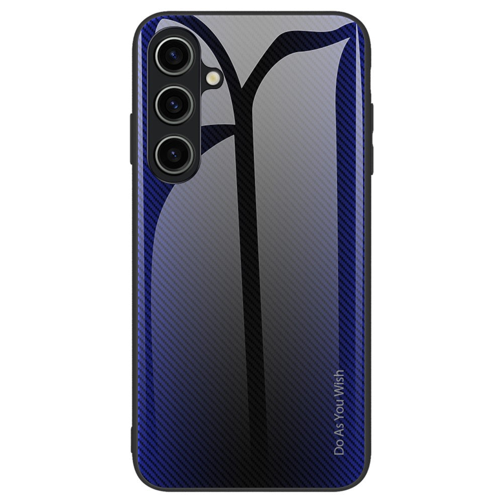 For Samsung Galaxy A55 5G Case Carbon Fiber Texture Tempered Glass+TPU Phone Back Shell