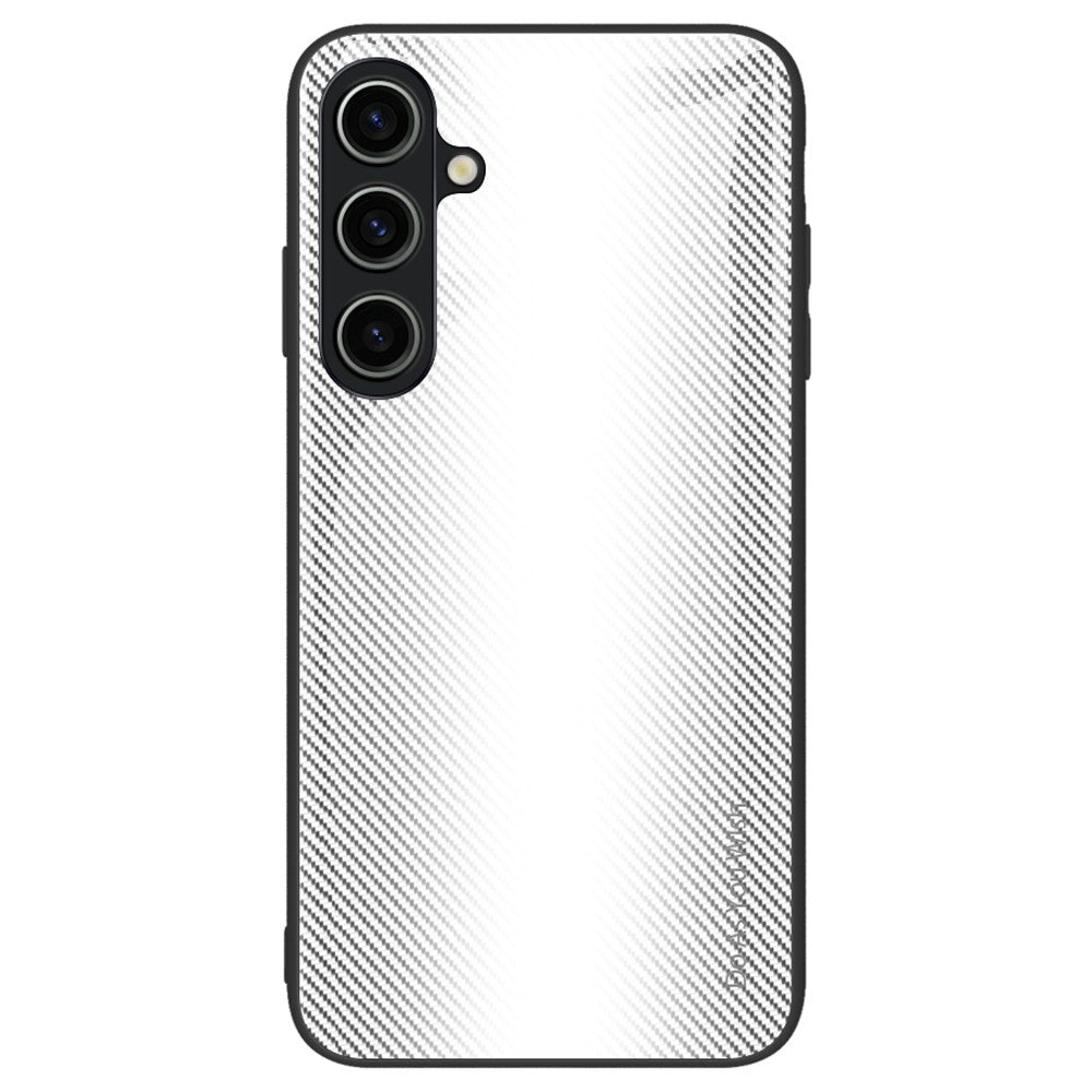 Samsung Galaxy A55 5G-skal i kolfiberstruktur med härdat glas + TPU-baksida