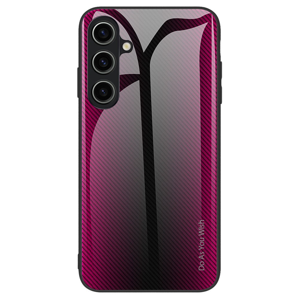 Samsung Galaxy A55 5G-skal i kolfiberstruktur med härdat glas + TPU-baksida