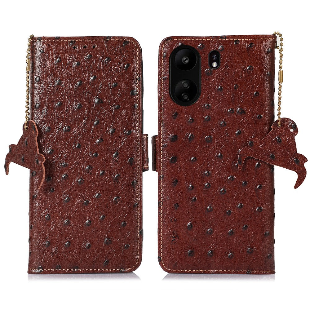 For Xiaomi Poco C65 4G / Redmi 13C Case Genuine Cow Leather Ostrich Texture Phone Cover
