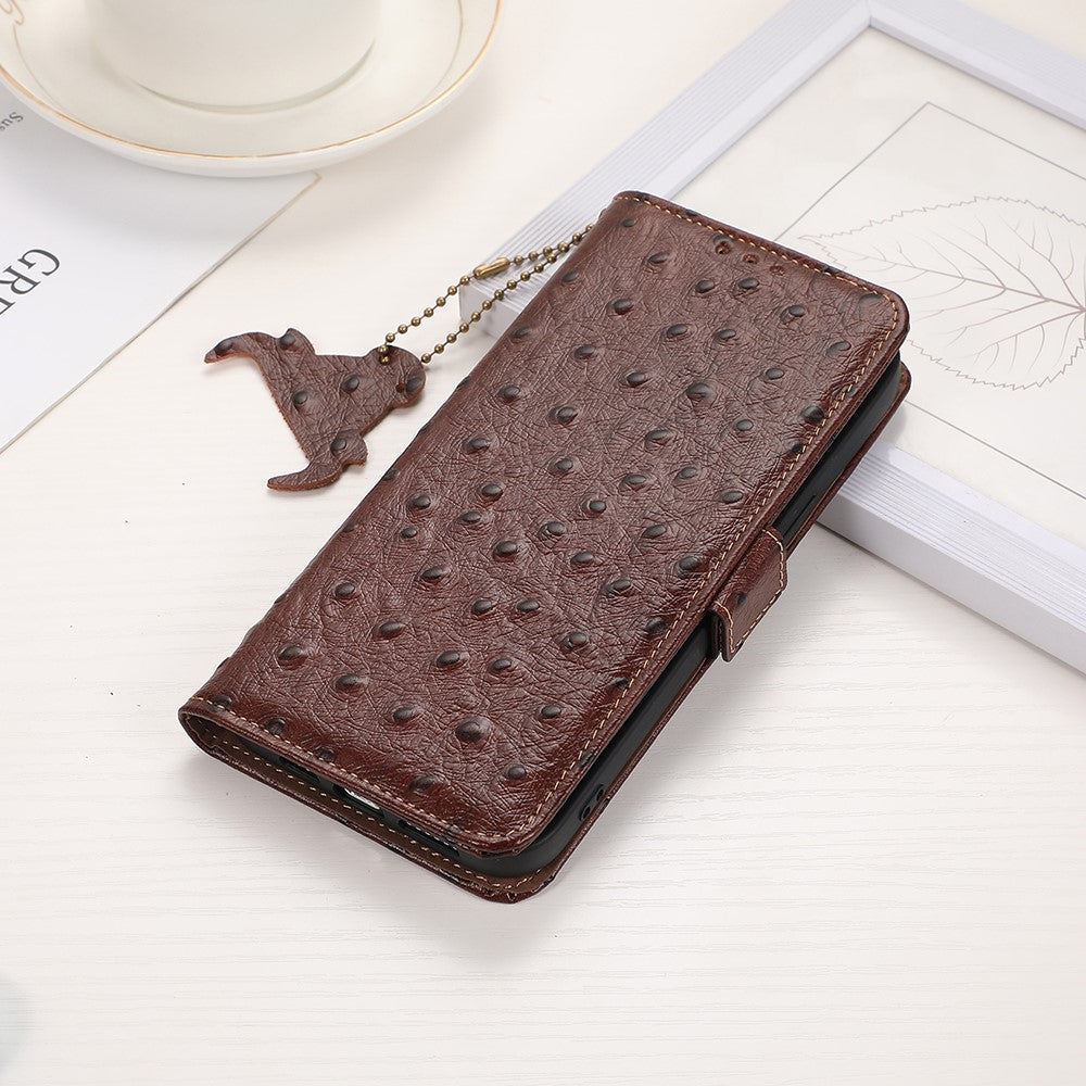 For Xiaomi Poco C65 4G / Redmi 13C Case Genuine Cow Leather Ostrich Texture Phone Cover