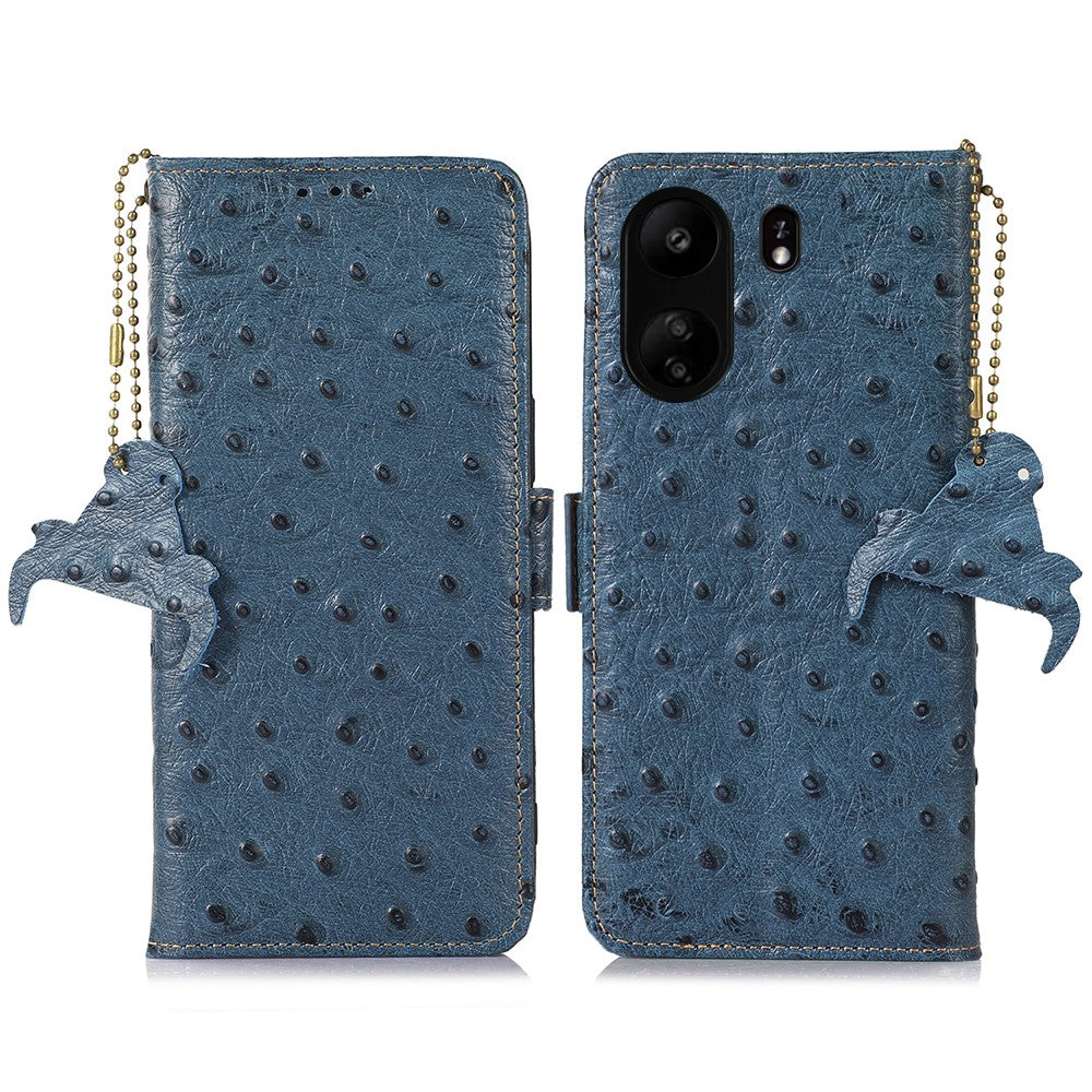 For Xiaomi Poco C65 4G / Redmi 13C Case Genuine Cow Leather Ostrich Texture Phone Cover