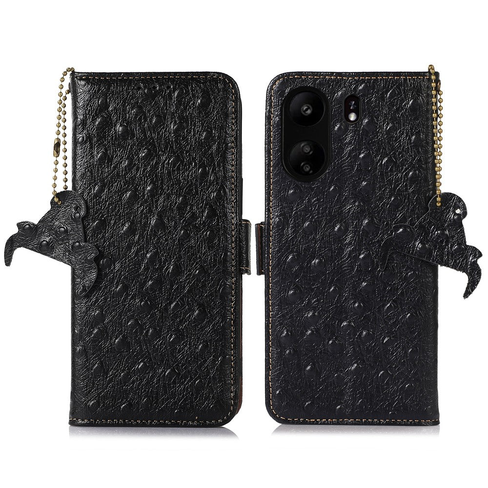 For Xiaomi Poco C65 4G / Redmi 13C Case Genuine Cow Leather Ostrich Texture Phone Cover