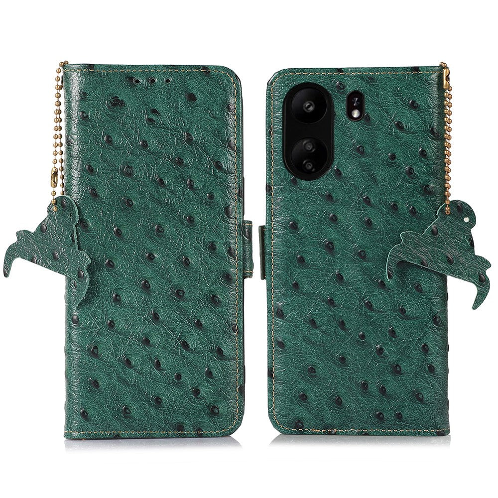 For Xiaomi Poco C65 4G / Redmi 13C Case Genuine Cow Leather Ostrich Texture Phone Cover