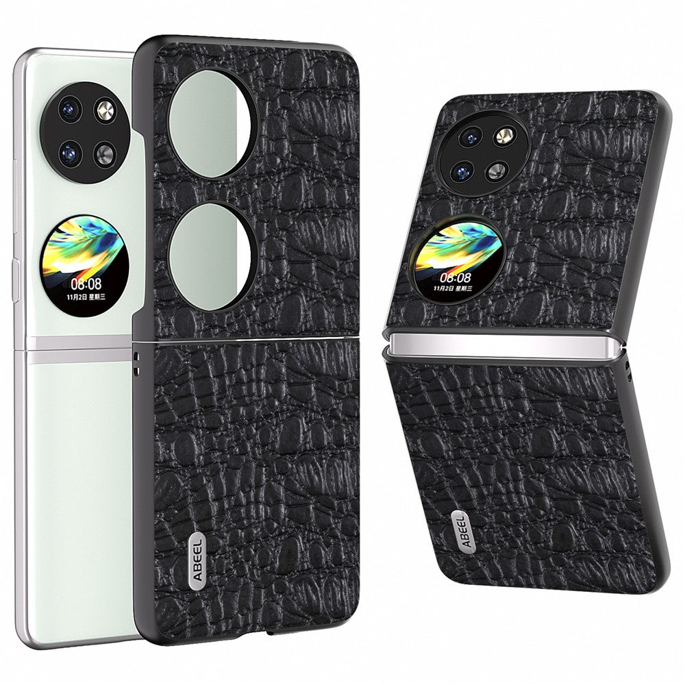 ABEEL For Huawei Pocket 2 Case Genuine Cow Leather+PC Canopy Texture Phone Cover