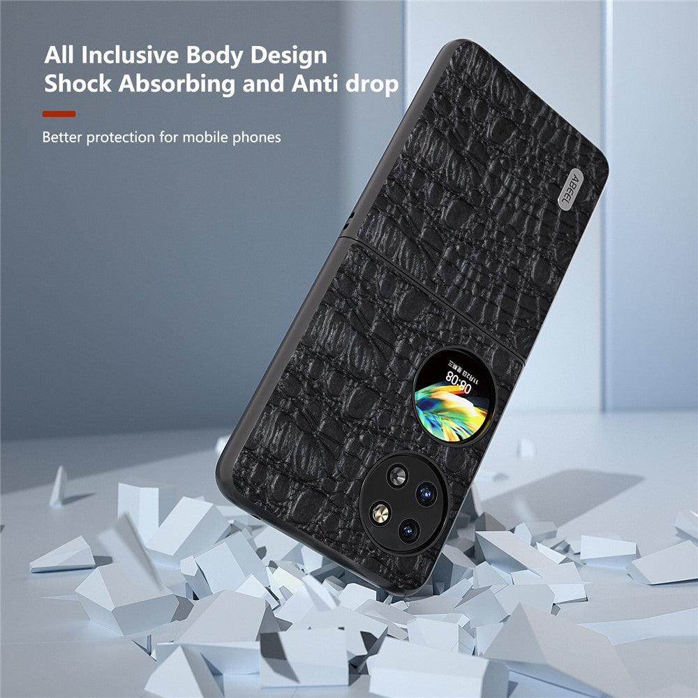 ABEEL For Huawei Pocket 2 Case Genuine Cow Leather+PC Canopy Texture Phone Cover