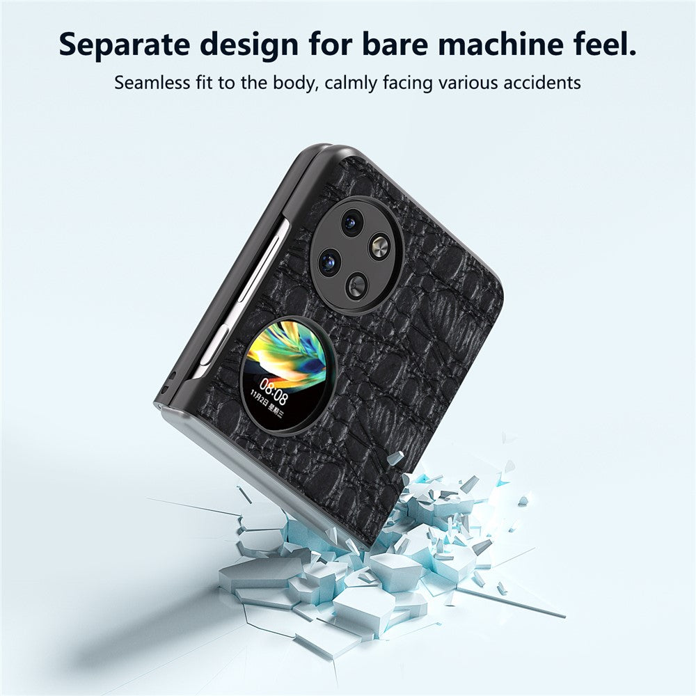 ABEEL For Huawei Pocket 2 Case Genuine Cow Leather+PC Canopy Texture Phone Cover