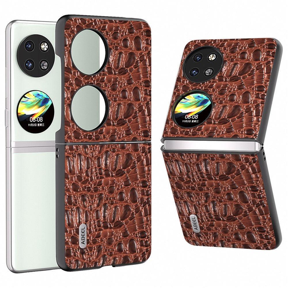ABEEL For Huawei Pocket 2 Case Genuine Cow Leather+PC Canopy Texture Phone Cover