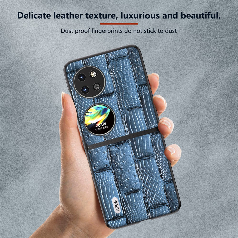 ABEEL Mobilskal För Huawei Pocket 2 Vikbart Mahjong-textur Äkta Koläder + PC-fodral