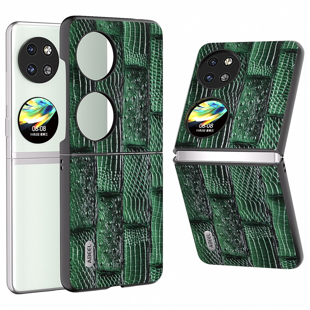 ABEEL Mobilskal För Huawei Pocket 2 Vikbart Mahjong-textur Äkta Koläder + PC-fodral